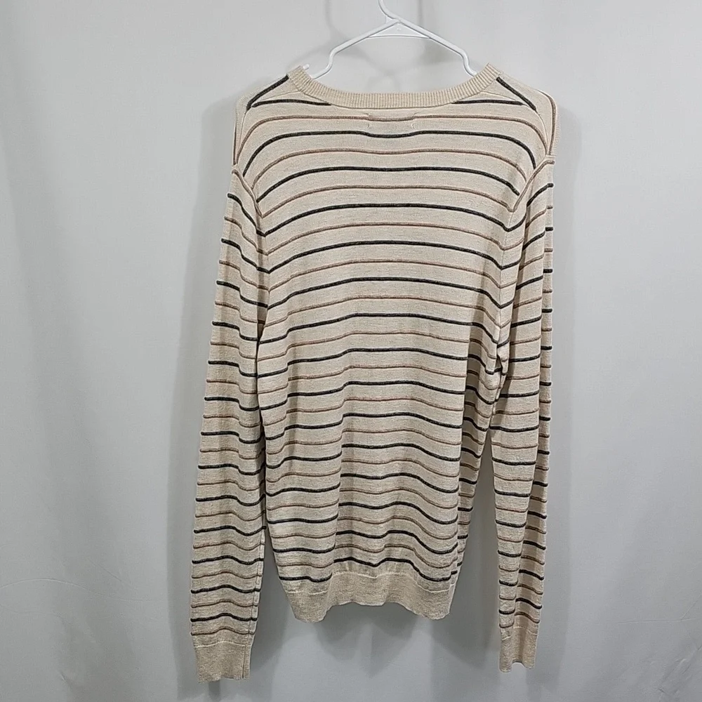 NWOT Nordstrom Men’s Cream Gray Striped Pullover Sweater M Long Sleeve Knit Wool